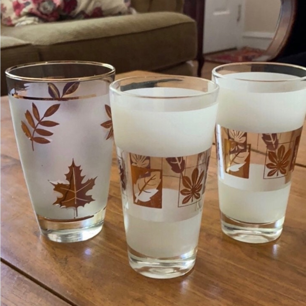 Set of 3 Vintage Gold Frosted Cocktail Glasses